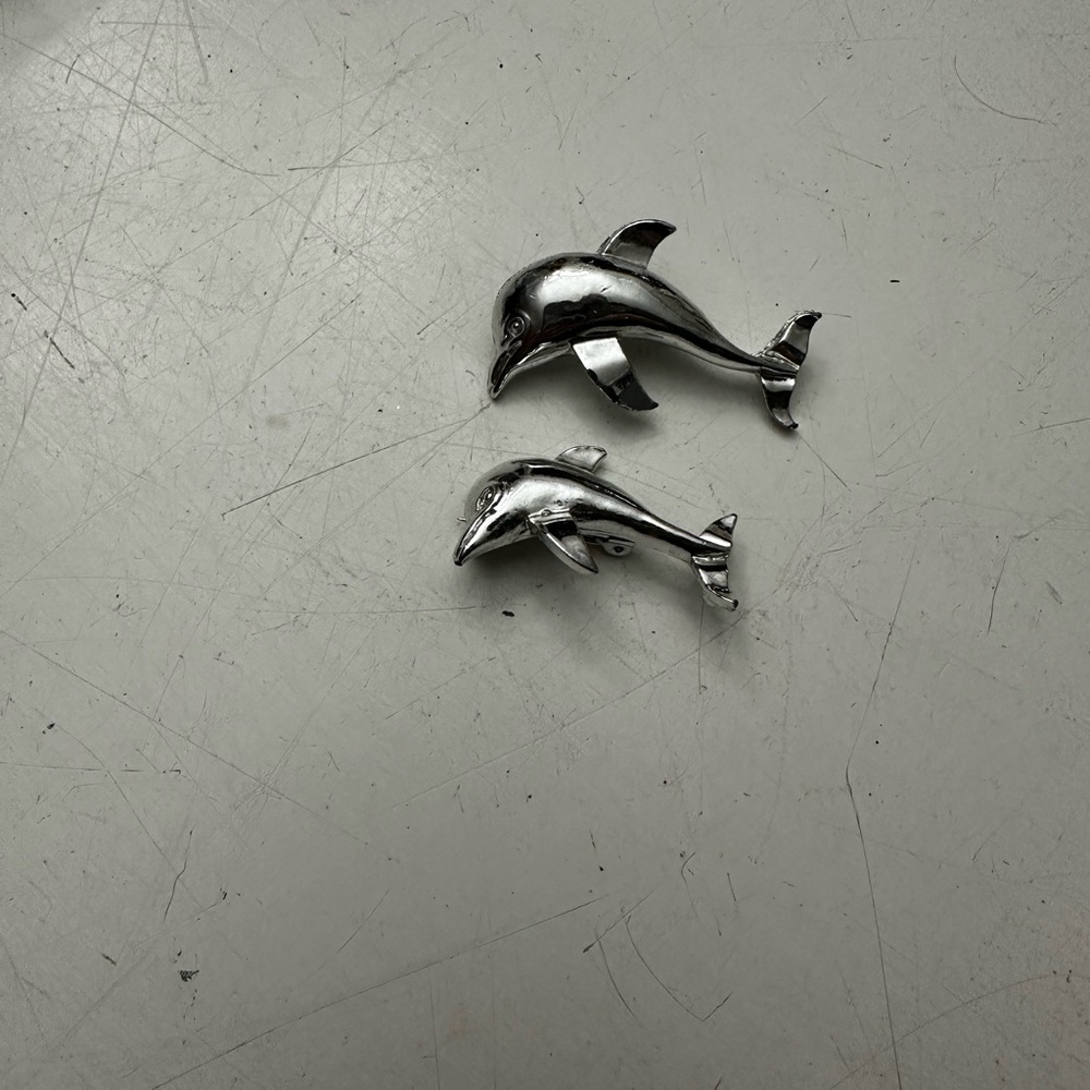 Silver Dolphin Brooch Set